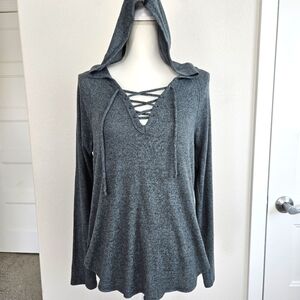 NWT!!! American Eagle Outfitters Gray Hooded Lace-Up Women's Top Size M